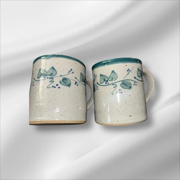 Great Bay Pottery Set of 2 Stoneware Handmade Coffee Mugs Country Farmhouse - Picture 1 of 8
